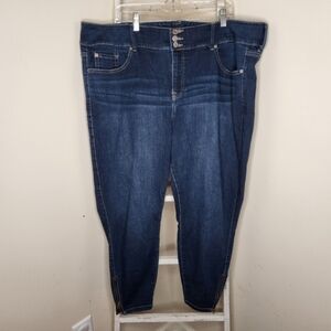 Torrid 26R Premium Stretch Medium wash button fly zipper hem jegging